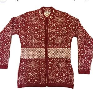 MFH Knits 100% Baby Alpaca Red/Cream Cardigan Front Closures